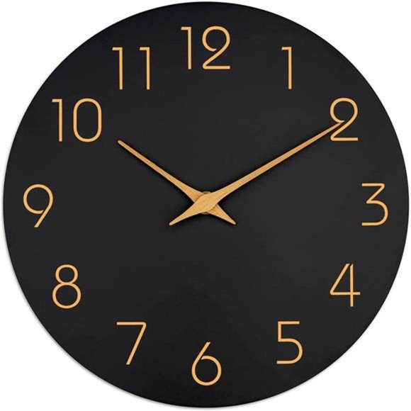 Wall Clock 10 Inch Black Wall Clocks Battery Operated Silent Non-Ticking Modern - Picture 1 of 5